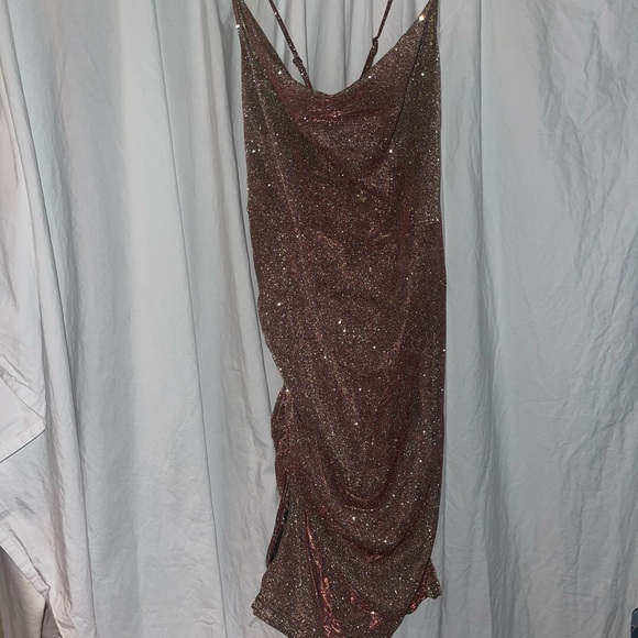 SHEIN Draped Collar Drawstring Side Split Thigh Glitter Cami Dress 1XL / 14 - Picture 4 of 5